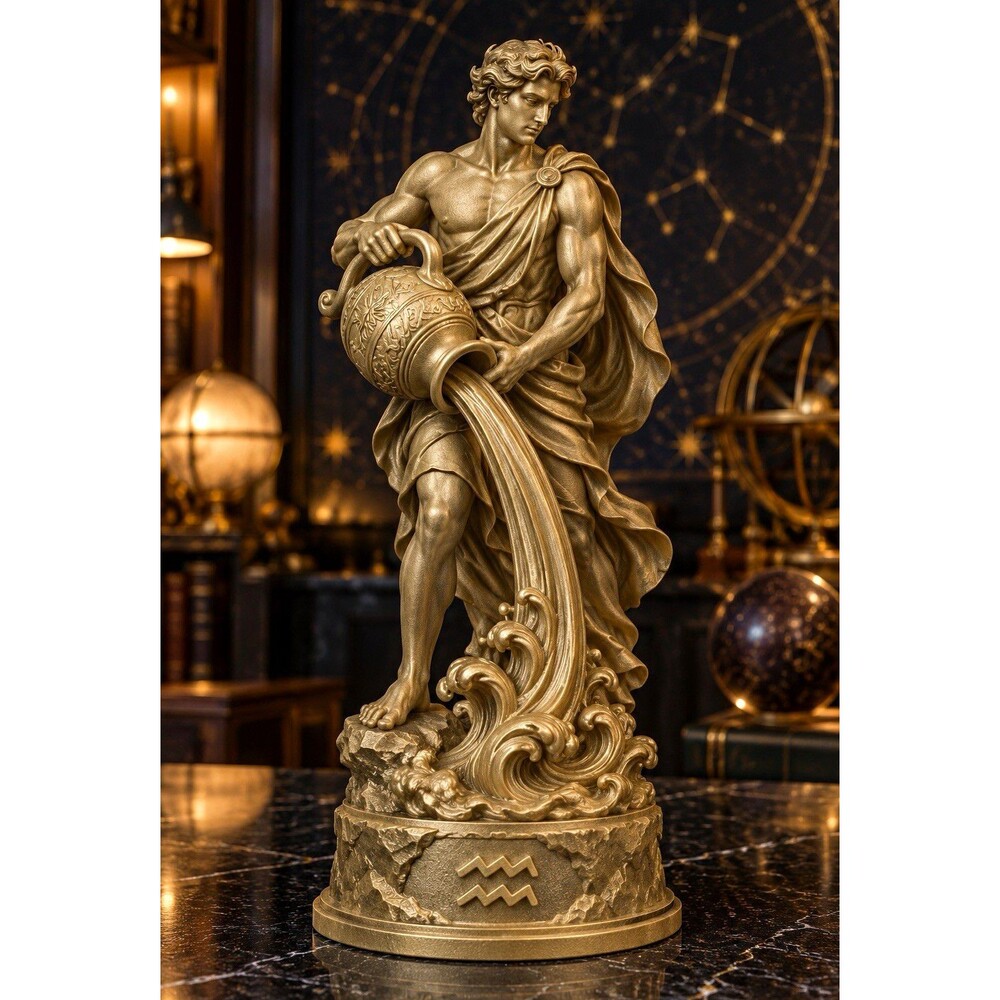 Gold Aquarius Water Bearer Greek Mythology 3D Printed Resin Figurine 7 in